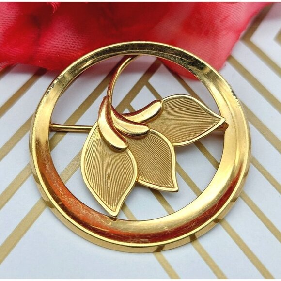 Mid Century Gold 1/20 -12k GF Curtis Curtman Round Floral Brooch Pin Lightweight - Picture 4 of 9